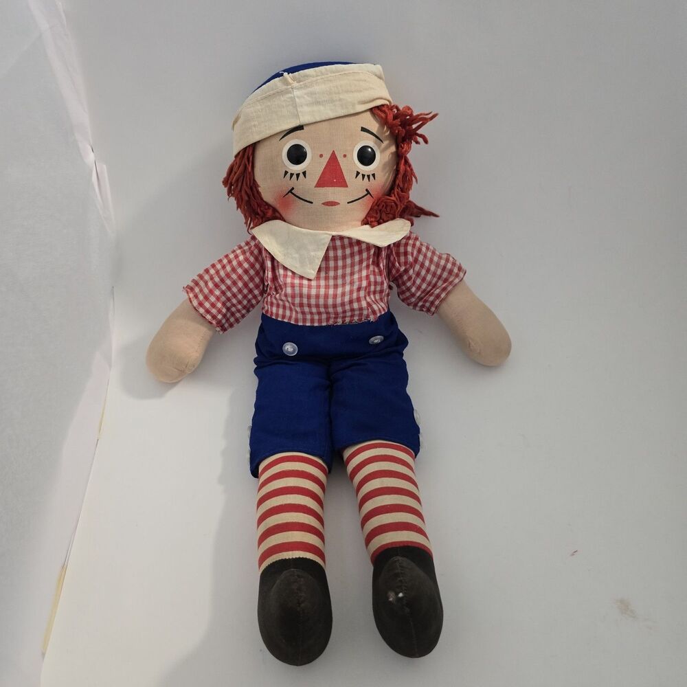 Knickerbocker Raggedy Andy Collectible Doll Red Hair Blue Outfit 1960s Vintage